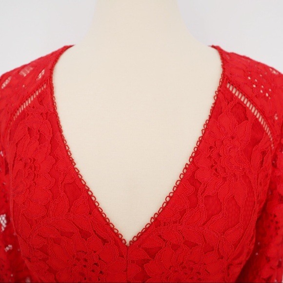 Monique Lhuillier Embroidered Red Lace Dress Sz12 - Picture 5 of 7